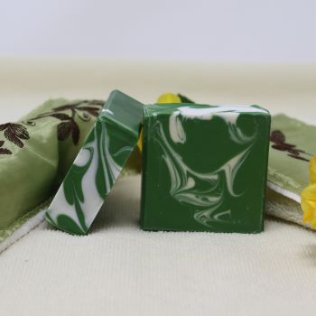 By the Sea Soap Shoppe "Let It Lime" soap is green with white swirls. Soap includes Lime Essential Oil for its uplifting and cleansing properties. Shea butter is extra moisturizing. Vegan, all natural ingredients, $7.00 each or 3 for $20.00. Handmade in Prince Edward Island, Canada