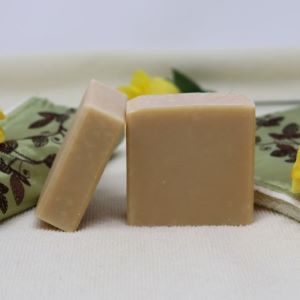 By the Sea Soap Shoppe bar of soap called "Natural Goat". This soap is made with goat milk with all its benefits. There are no other colour or scents added. Colour is light brown. Moisturizing and healing. All-natural ingredients, handmade in Prince Edward Island, Canada. Cost is $6.00.