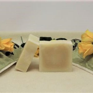 By the Sea Soap Shoppe bar of soap called "Soft and Gentle". It is a soft white/beige colour, made with coconut, olive and palm oils, no added scents. Very gentle yet cleans very well. Vegan, all-natural ingredients, handmade in Prince Edward Island Canada. $6.00 each. 